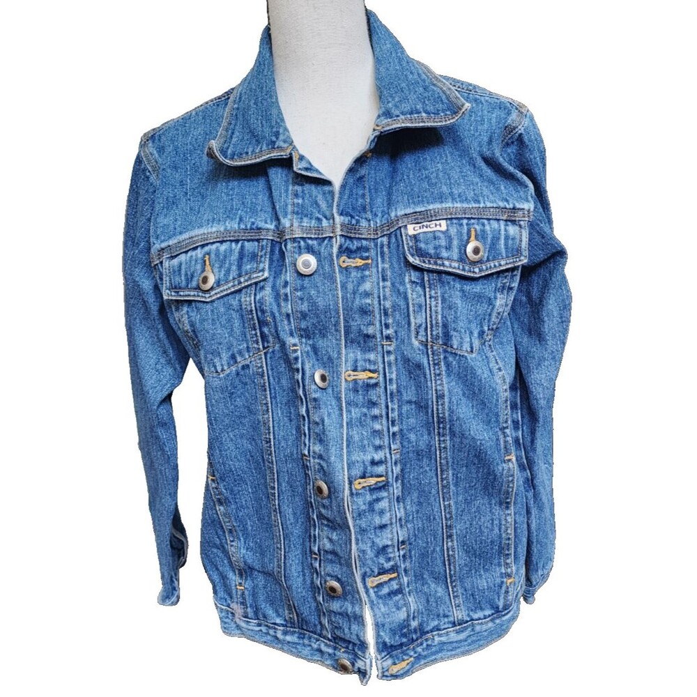 Cinch Jean Jacket Size XL 14 Pockets Button Front Blue Chest 42"